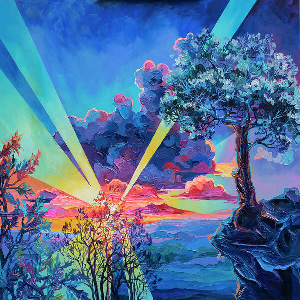 Sunset Poster featuring the painting Valley Of The Sun by Anastasia Trusova