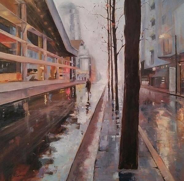 Cityscape Poster featuring the painting Vancouver 7 am by Sheila Romard