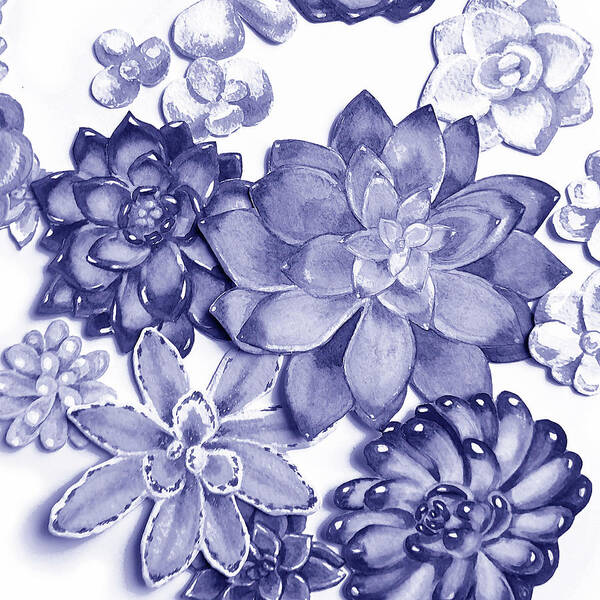 Succulent Poster featuring the painting Very Peri Purple Blue Succulent Plants Garden Watercolor Interior Art X by Irina Sztukowski