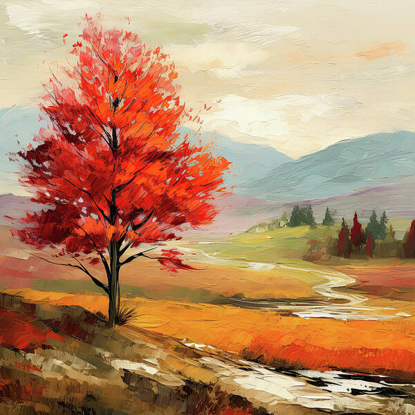 Yellow Poster featuring the painting VIbrant Maple Tree Art Woods - Autumn Colors Art by Lourry Legarde