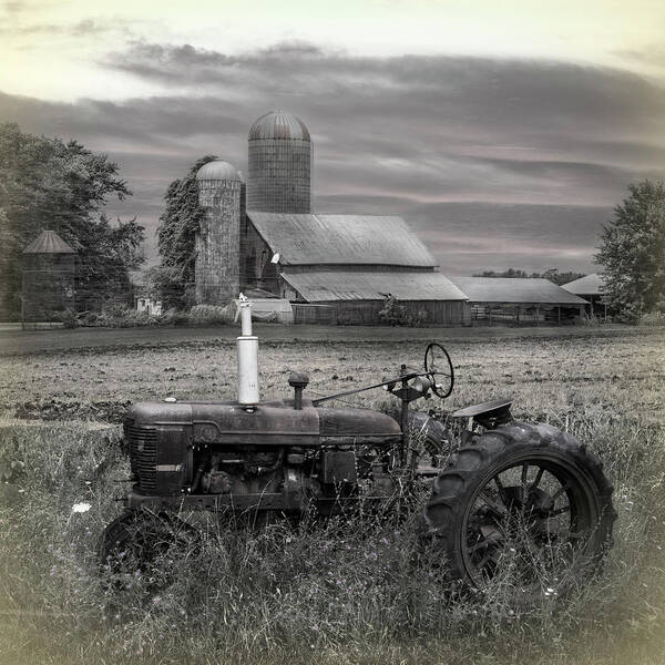 Barns Poster featuring the photograph Vintage Tractor at the Country Farm by Debra and Dave Vanderlaan