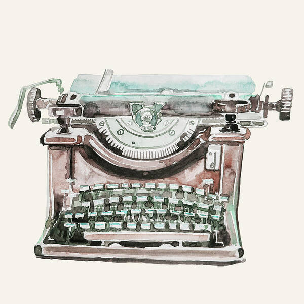 Write Poster featuring the painting Vintage Typewriter Watercolor II by Ink Well
