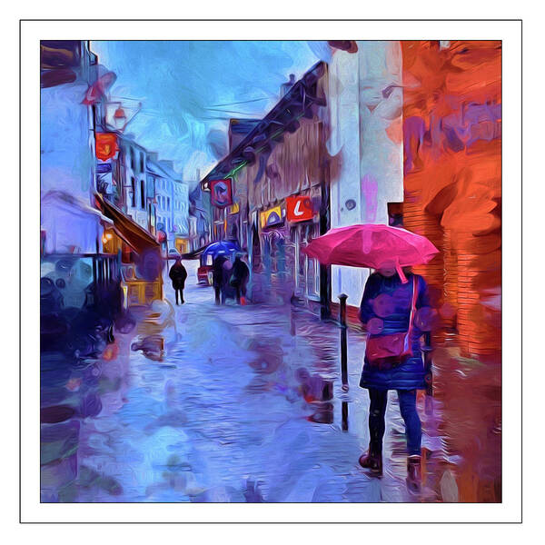 Rain Poster featuring the photograph Walking in the Rain In Galway by Peggy Dietz
