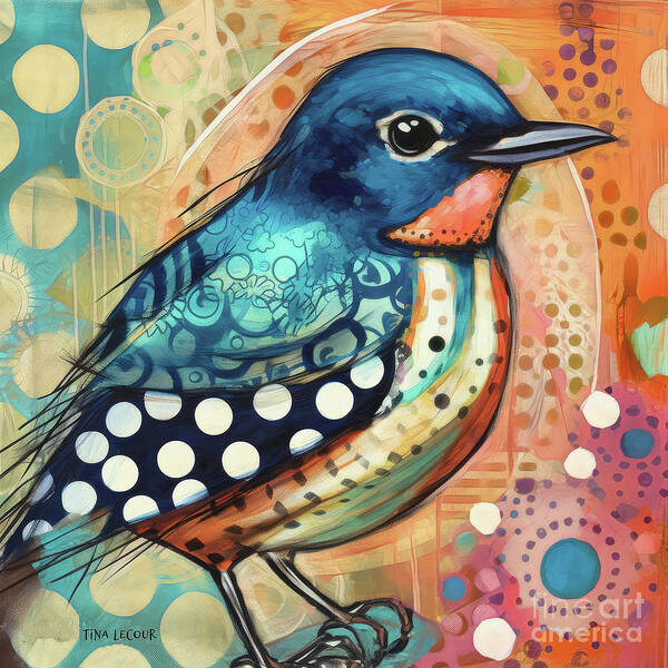 Bluebird Poster featuring the painting Whimsical Spring Bluebird by Tina LeCour