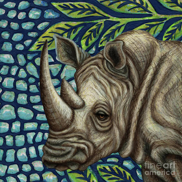 Rhinoceros Poster featuring the painting White Rhino In The Jungle by Amy E Fraser