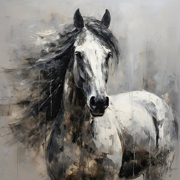 Gray Horse Poster featuring the painting Wild Soul- Fine Art Horse Artwork by Lourry Legarde
