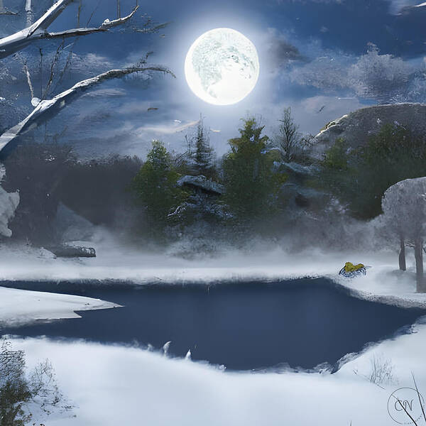Ai Poster featuring the digital art Winter Full Moon by Cindy's Creative Corner