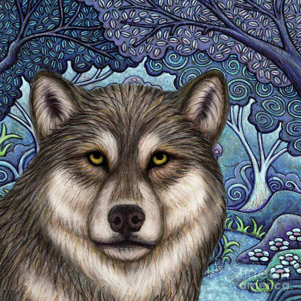 Labrador Wolf Poster featuring the painting Woodland Wolf by Amy E Fraser