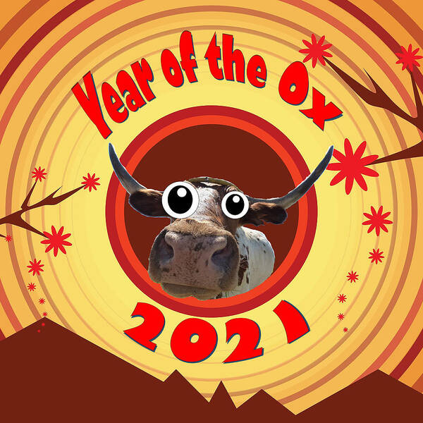 Ox Poster featuring the digital art Year of the Ox with Googly Eyes by Ali Baucom