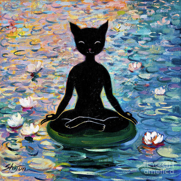 Yoga Cat Poster featuring the painting Yoga Cat by Shijun Munns