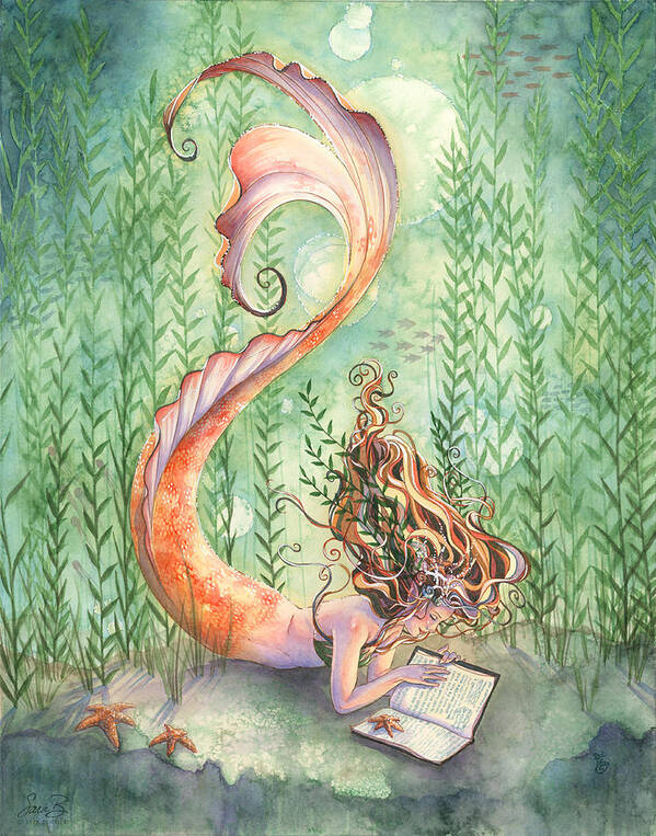 Mermaid Poster featuring the painting Quiet Time by Sara Burrier