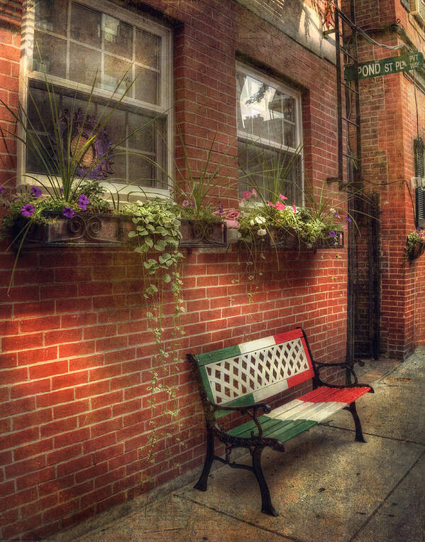 Bench Poster featuring the photograph Boston North End Charm 11x14 by Joann Vitali