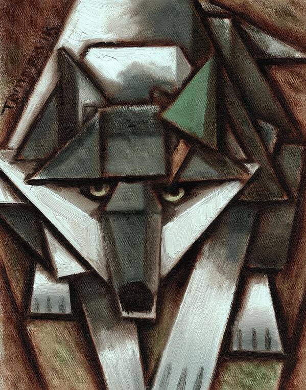 Wolf Poster featuring the painting Abstract Gray Wolf Painting by Tommervik