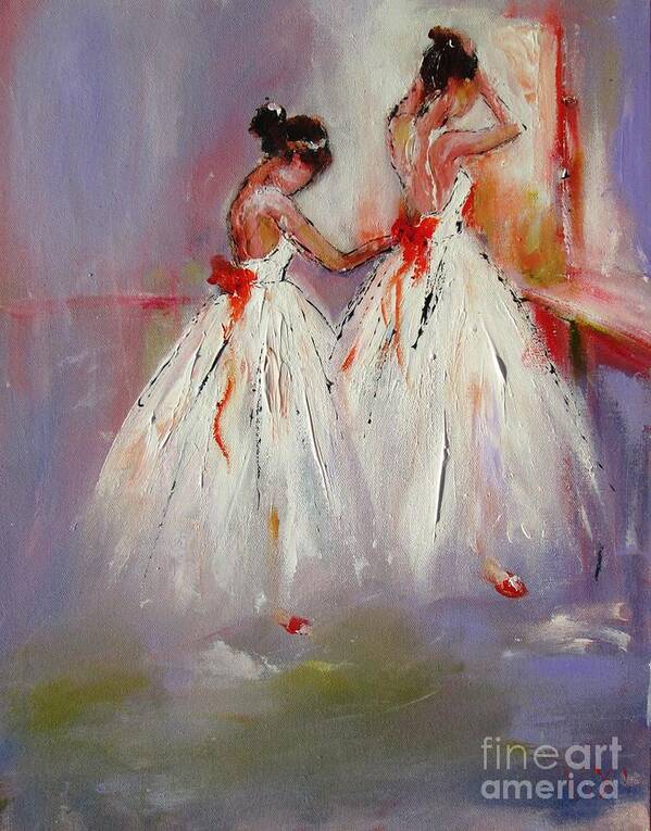 Ballerina Poster featuring the painting Two Ballerina Girls Paintings by Mary Cahalan Lee - aka PIXI