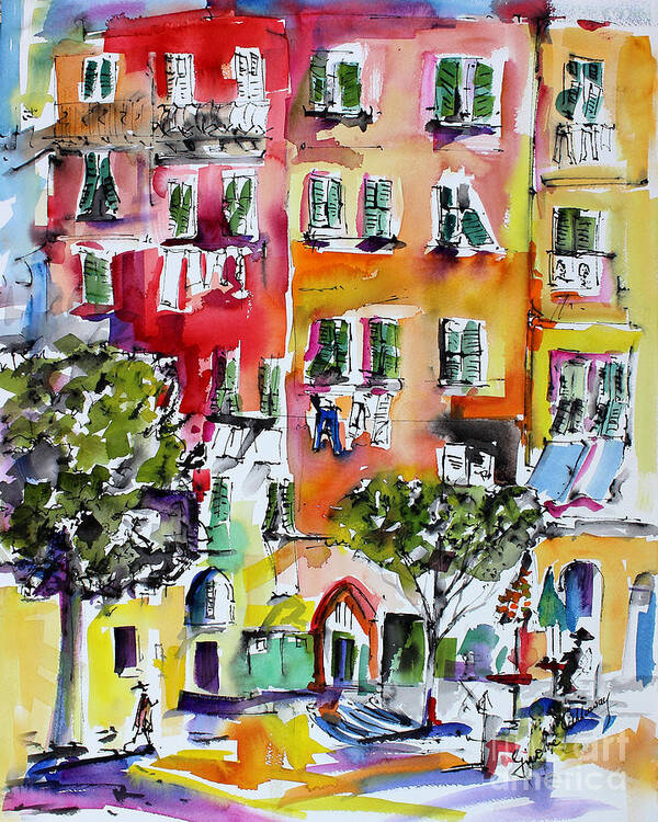 Vernazza Poster featuring the painting Vernazza Laundry by Ginette Callaway