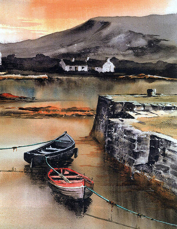 Galway Poster featuring the painting Cashel Pier, Connemara by Val Byrne