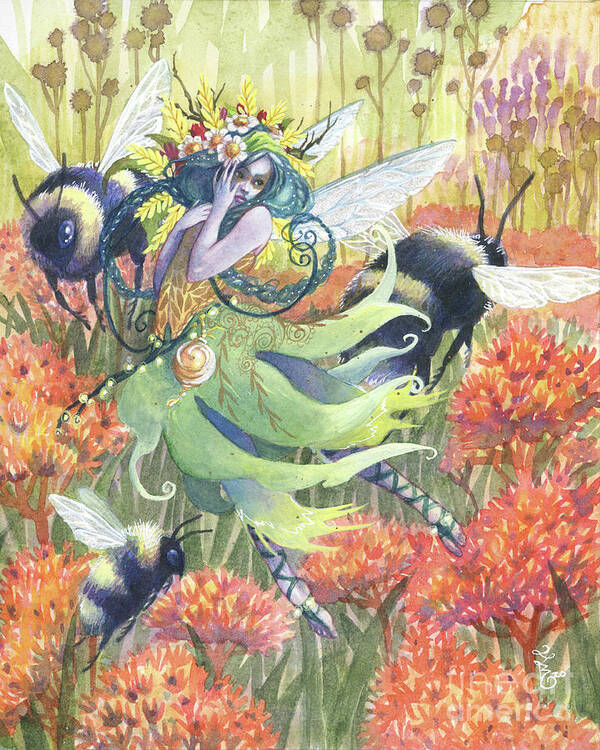 Fairy Poster featuring the painting Prairie Pollinators by Sara Burrier