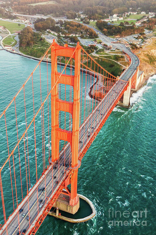Architecture Poster featuring the photograph Overhead aerial of Golden gate bridge, San Francisco, USA by Matteo Colombo