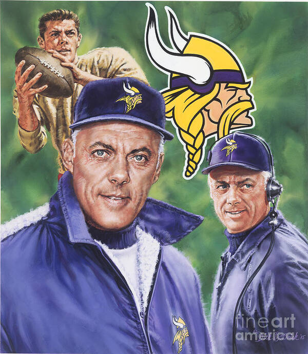 Coach Bud Grant Poster featuring the painting Coach Bud Grant by Dick Bobnick