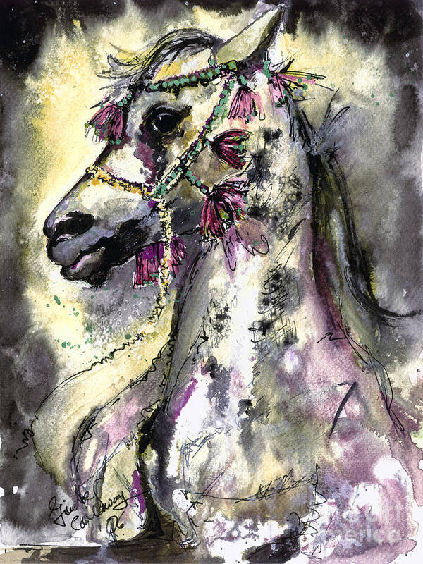 Horses Poster featuring the painting Arabian Horse with Headdress by Ginette Callaway