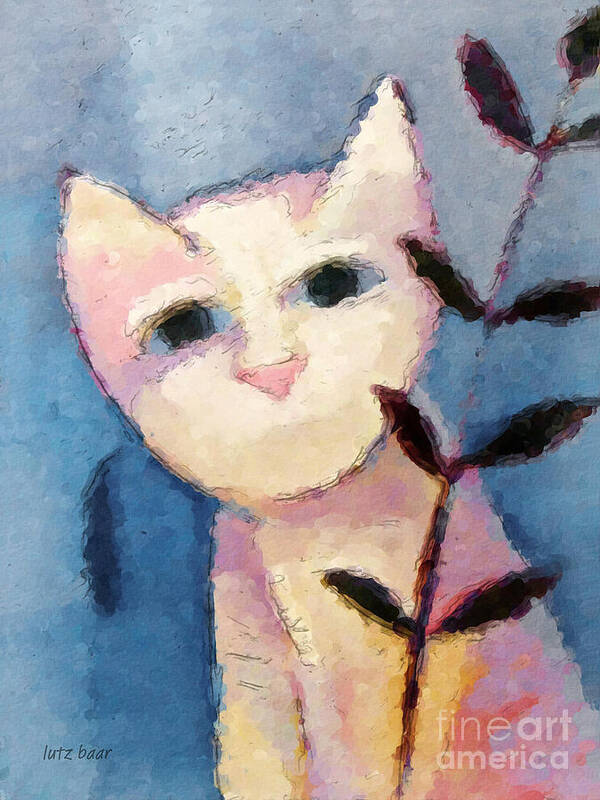 Cat Poster featuring the painting Little white Cat by Lutz Baar