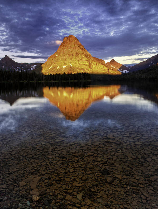 Alpenglow Poster featuring the photograph Mt Sinopah - Two Medicine Lake by TS Photo