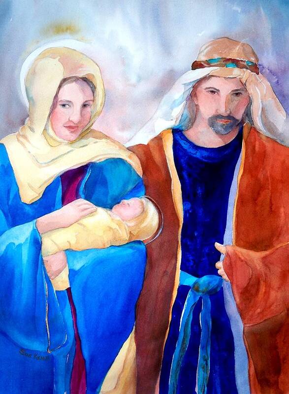 Holy Family Painting Poster featuring the painting The Gift by Sue Kemp
