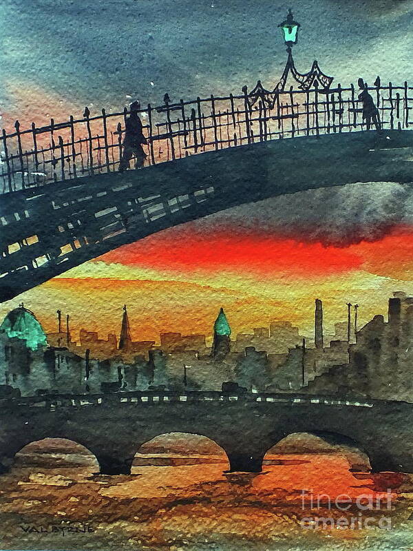 Ireland Poster featuring the painting F 711 Dublins Ha,penny Bridge. by Val Byrne