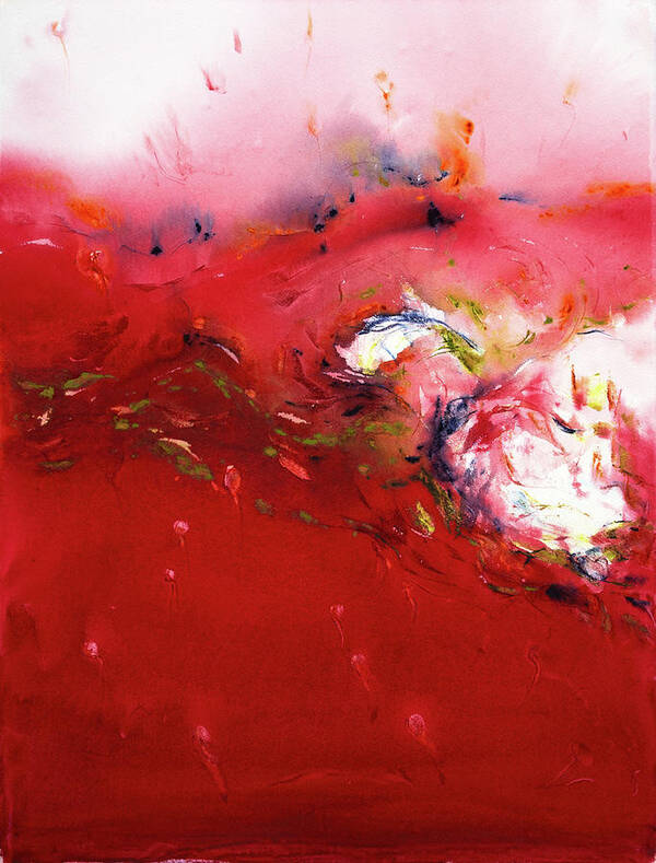  Poster featuring the painting 'Red wave or now I see it now I don't' by Petra Rau