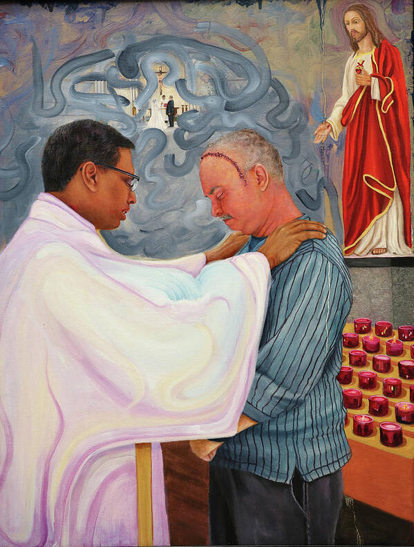 Fr. John Britto Poster featuring the painting Final Blessing by Richard Barone