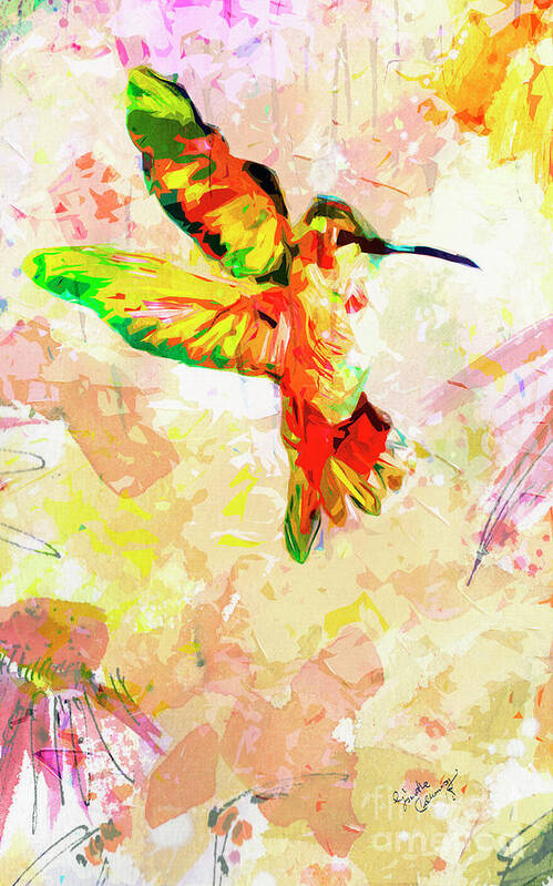 Hummingbird Poster featuring the mixed media Modern Expressive Hummingbird by Ginette Callaway