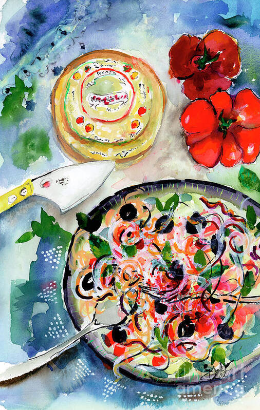 Food Art Poster featuring the painting Food Art Gourmet Italian Kitchen Pasta Cheese by Ginette Callaway
