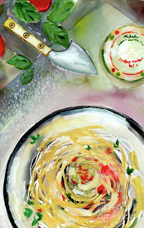 Food Art Poster featuring the painting Italian Cuisine Pasta Food Art Watercolors by Ginette Callaway