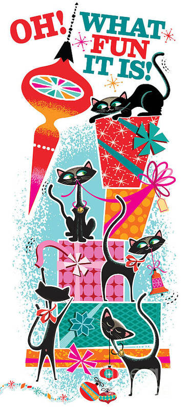 Retro Christmas Cats Poster featuring the digital art Retro Christmas Cats by Diane Dempsey
