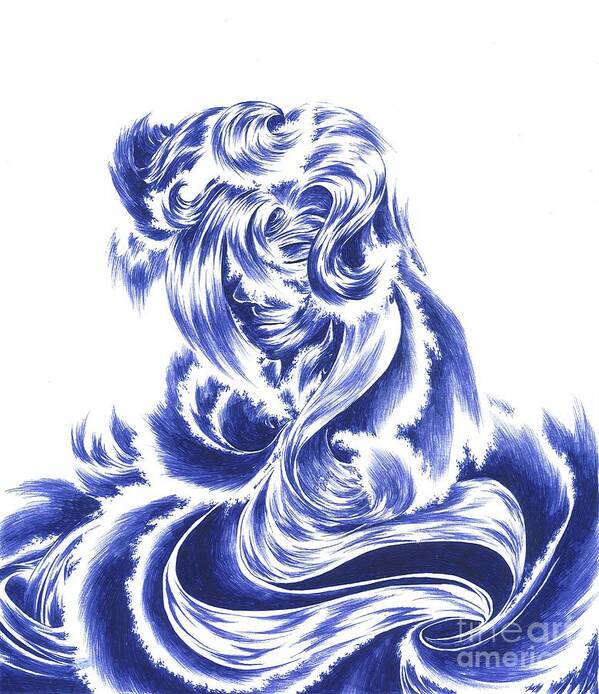Mother Nature Art Print featuring the drawing Mother Nature - Face of the Sea by Alice Chen