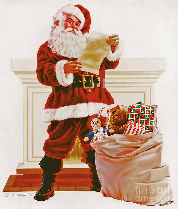 Christmas Art Print featuring the painting Santa's List by Dick Bobnick