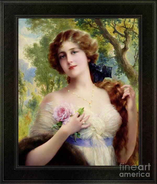 The Young Lady With A Rose Art Print featuring the painting The Young Lady With A Rose by Emile Vernon Vintage Art Xzendor7 Old Masters Reproductions by Rolando Burbon