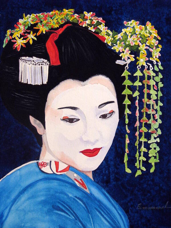 Geisha Art Print featuring the painting Geisha by Emmanuel Turner