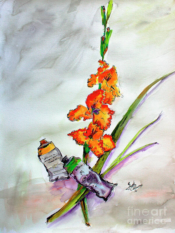 Watercolor Paintings Art Print featuring the painting Flowers and Tubes of Paint Still Life by Ginette Callaway