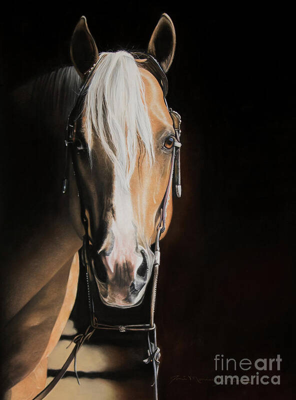 Palomino Art Print featuring the pastel From the Shadows by Joni Beinborn
