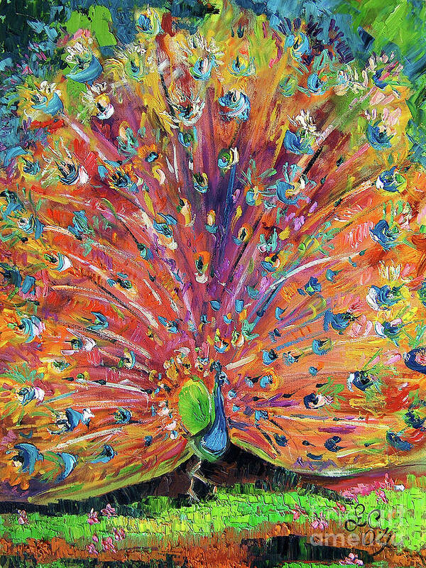 Birds Art Print featuring the painting Peacock Splendor Birds of Color by Ginette Callaway