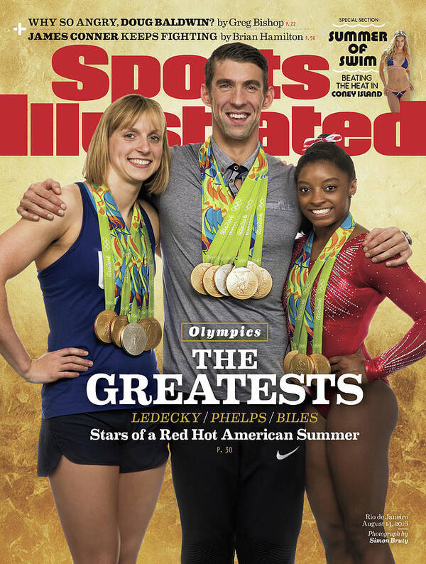 Magazine Cover Art Print featuring the photograph The Greatests Ledecky Phelps Biles Sports Illustrated Cover by Sports Illustrated