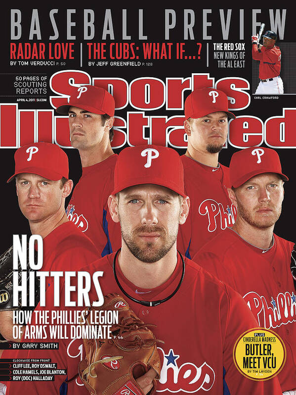 Clearwater Art Print featuring the photograph Philladelphia Phillies Starting Five, 2011 Mlb Baseball Sports Illustrated Cover by Sports Illustrated