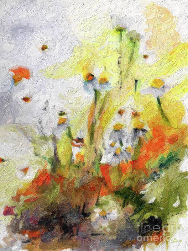 Flower Paintings Art Print featuring the digital art Chamomile Flowers Digital Impressionism Art by Ginette Callaway