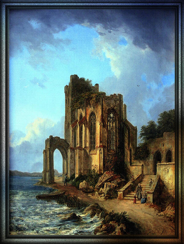 Church Ruins By The Sea Art Print featuring the painting Church Ruins By The Sea by Domenico Quaglio the Younger by Rolando Burbon