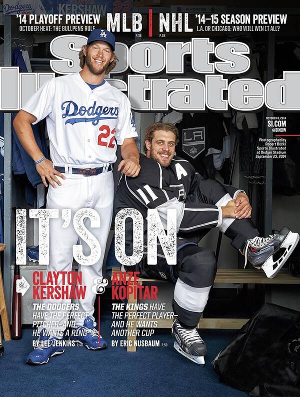 Magazine Cover Art Print featuring the photograph Its On Clayton Kershaw And Anze Kopitar Sports Illustrated Cover by Sports Illustrated