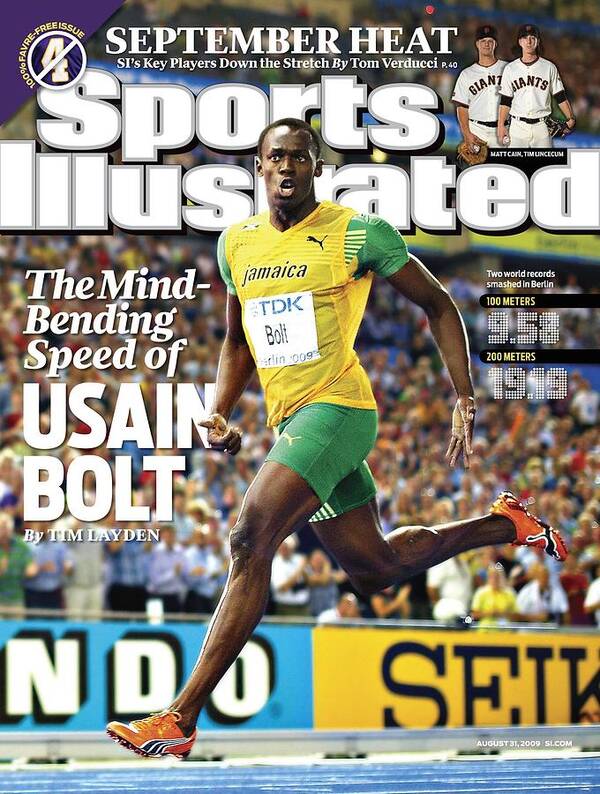 Magazine Cover Art Print featuring the photograph Jamaica Usain Bolt, 2009 Iaaf World Championships In Sports Illustrated Cover by Sports Illustrated