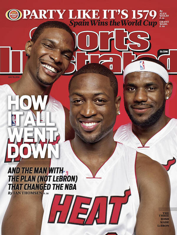 Magazine Cover Art Print featuring the photograph Miami Heat Chris Bosh, Dwyane Wade, And LeBron James Sports Illustrated Cover by Sports Illustrated