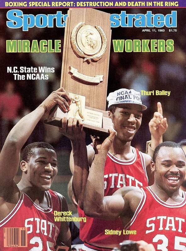 1980-1989 Art Print featuring the photograph Nc State Dereck Whittenburg, Thurl Bailey, And Sidney Lowe Sports Illustrated Cover by Sports Illustrated