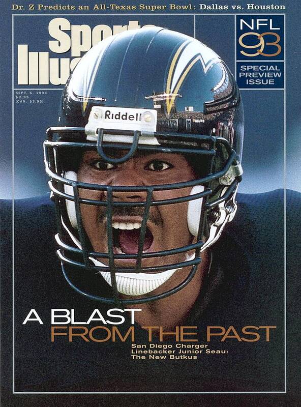 Magazine Cover Art Print featuring the photograph San Diego Chargers Junior Seau, 1993 Nfl Football Preview Sports Illustrated Cover by Sports Illustrated